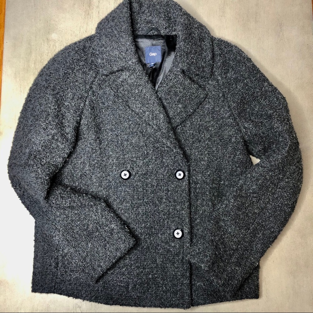 GAP XS Womens Short Dark Gray Wool Blend Coat Double Breasted
